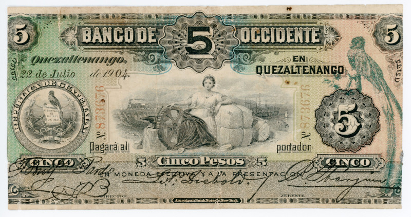 Guatemala 5 Pesos 1904
P# S176b, N# 254342; # 873676; F