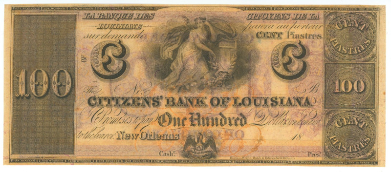 United States Citizens' Bank of Louisiana 100 Dollars 1800 th Remainder
UNC