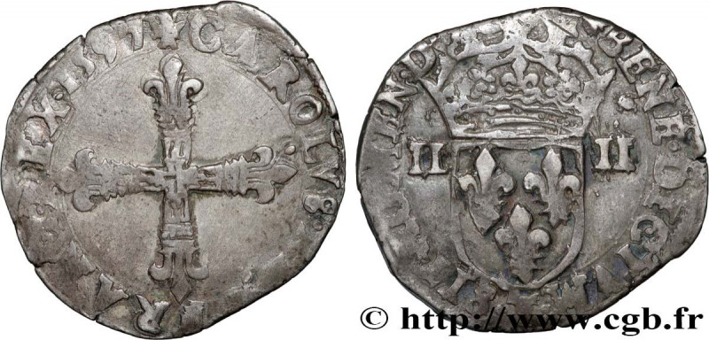 CHARLES X, CARDINAL OF BOURBON
Type : Quart d'écu, croix de face 
Date : 1597 
M...