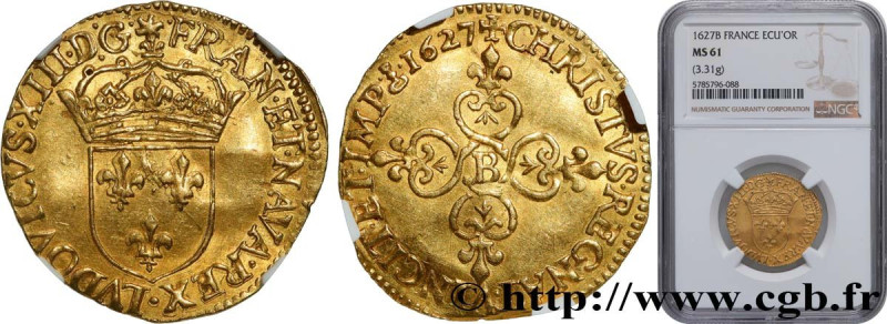 LOUIS XIII
Type : Écu d'or au soleil 1er type 
Date : 1627 
Mint name / Town : R...