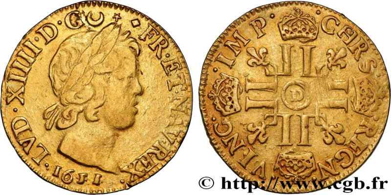 LOUIS XIV "THE SUN KING"
Type : Louis d'or à la mèche courte 
Date : 1651 
Mint ...