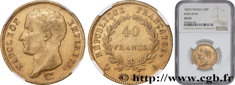 PREMIER EMPIRE / FIRST FRENCH EMPIRE
Type : 40 francs or Napoléon tête nue, type...