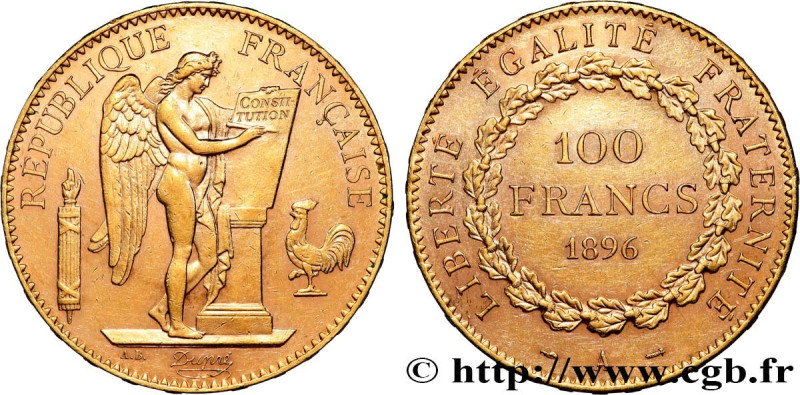 III REPUBLIC
Type : 100 francs or Génie, tranche inscrite en relief Dieu protège...