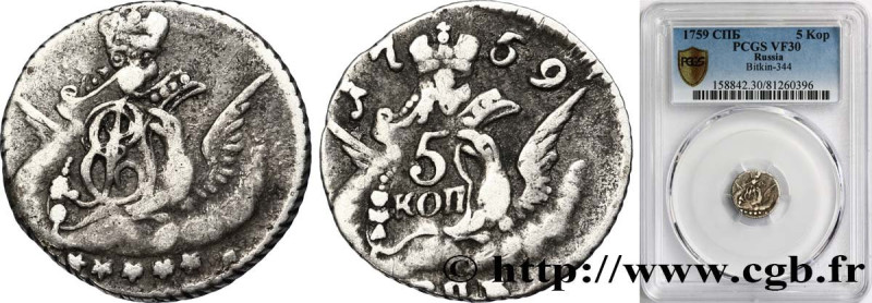 RUSSIA - ELIZABETH
Type : 5 Kopecks  
Date : 1759 
Mint name / Town : Saint-Pete...