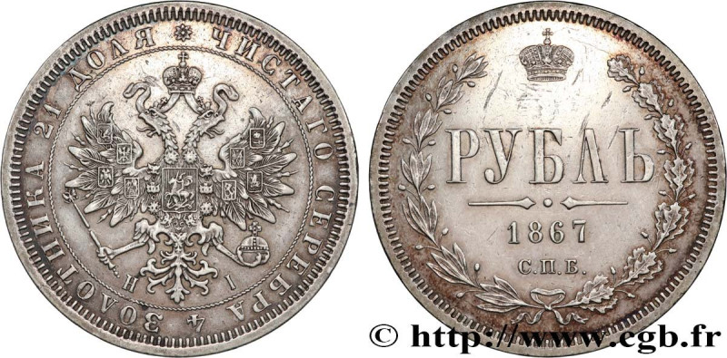 RUSSIA - ALEXANDER II
Type : Rouble 
Date : 1867 
Mint name / Town : Saint-Peter...