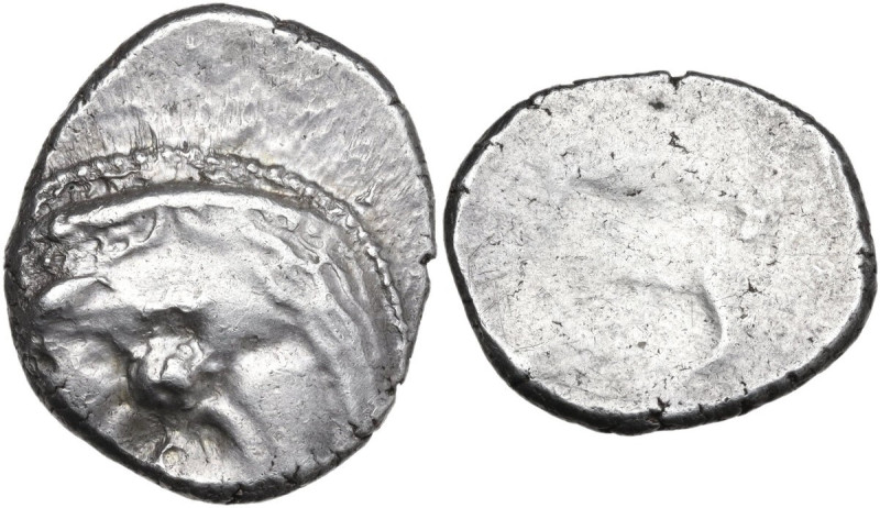 Greek Italy. Etruria, Populonia. AR 20 Asses. 3rd century BC. Obv. Facing head o...