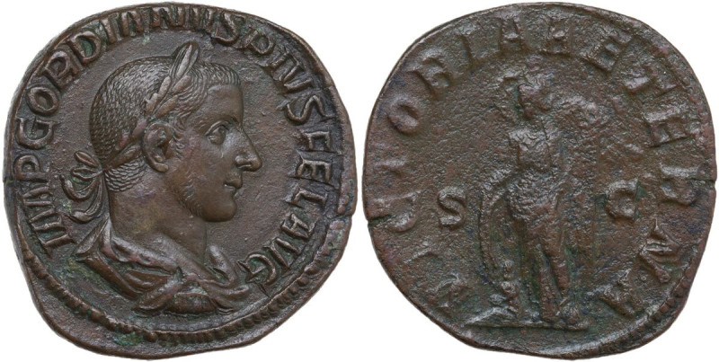 Gordian III (238-244). AE Sestertius. Obv. IMP GORDIANVS PIVS FEL AVG. Laureate,...