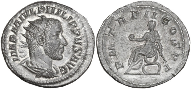 Philip I (244-249). AR Antoninianus, c. 245 AD. Obv. IMP M IVL PHILIPPVS AVG. Ra...