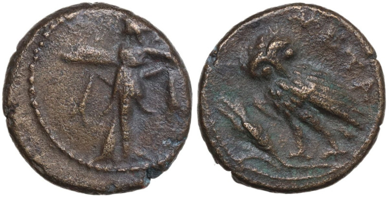 Greek Italy. Southern Lucania, Metapontum. AE 15 mm, c. 300-250 BC. Obv. Athena ...