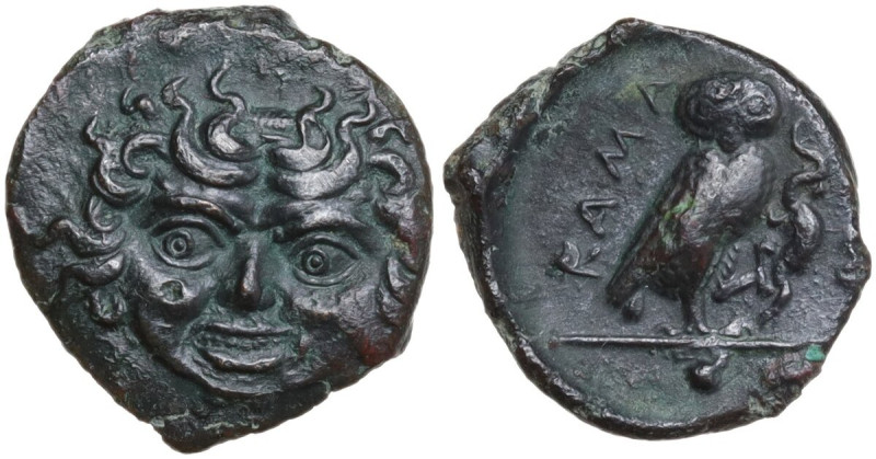 Sicily. Kamarina. AE Onkia, c. 420-405 BC. Obv. Facing gorgoneion. Rev. KAMA. Ow...