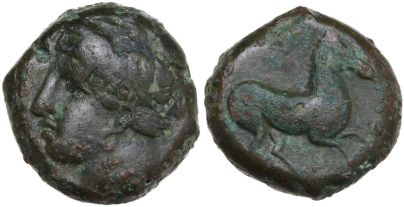 Punic Sardinia. AE Unit, c. 375-350 BC. Obv. Wreathed head of Triptolemos left, ...