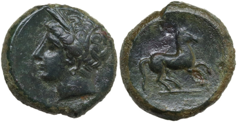 Punic Sardinia. AE Unit, c. 375-350 BC. Obv. Wreathed head of Triptolemos left, ...