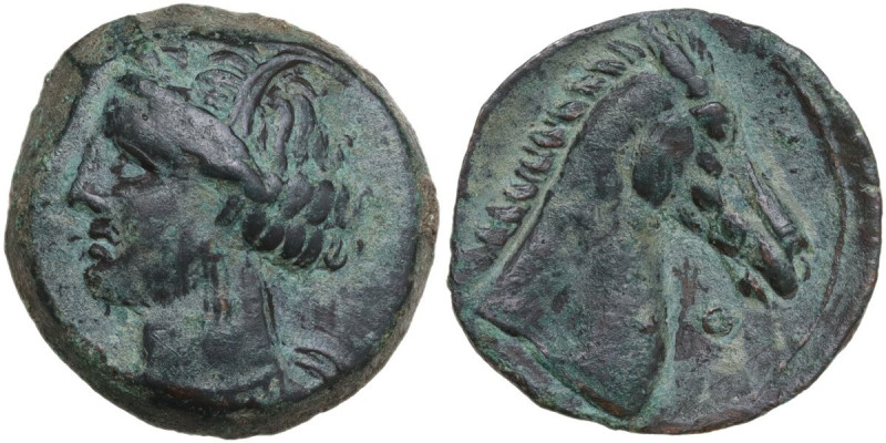 Punic Sardinia. AE 21 mm. uncertain mint, c. 300-264 BC. Obv. Wreathed head of K...