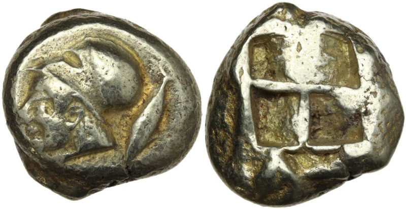 Greek Asia. Mysia, Kyzikos. EL Stater, c. 550-450 BC. Obv. Helmeted head of Athe...