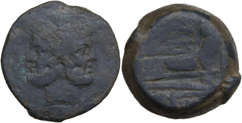 Club series. AE As, c. 208 BC, South East Italy. Obv. Laureate head of Janus; ab...