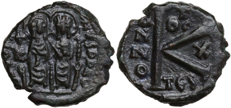 Justin II and Sophia (565-578). AE Half Follis. Thessalonica mint. Dated RY 10 (...