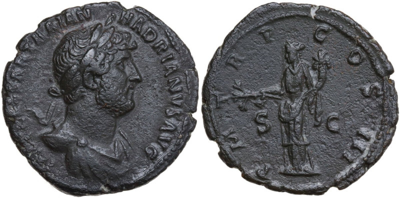 Hadrian (117-138). AE As, 121 AD. Obv. [...] TRAIAN HADRIANVS AVG. Laureate and ...