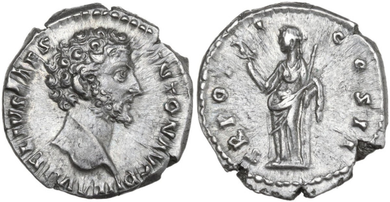 Marcus Aurelius as Caesar (139-161). AR Denarius. Rome mint, 156-157 AD. Obv. AV...