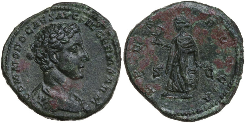 Commodus as Caesar (175-177). AE As, struck under Marcus Aurelius, 175-176 AD. O...