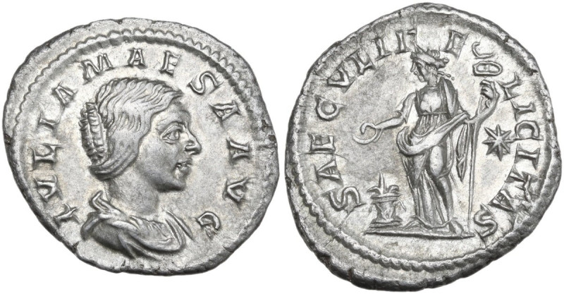 Julia Maesa, grandmother of Elagabalus (died 225 AD). AR Denarius. Struck under ...