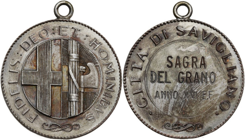 Sagra del Grano della città di Savigliano. Medaglia A. XVI E. F. AE argentato. 2...