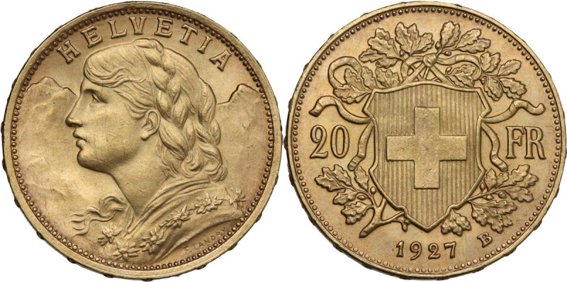 Switzerland. Confederation (1848- ). 20 Francs 1927 B, Bern mint. Fried. 499; HM...