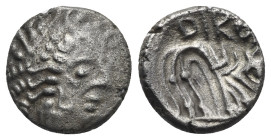 THE WEST CELTS. Northern Italy (Insubrian Territory-Cisalpina). Rikoi. End 2nd Century BC. – 89 BC. Drachm (Silver, 14.40 mm, 1.35 g). Head of nimph t...