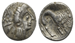 THE WEST CELTS. Northern Italy (Insubrian Territory-Cisalpina). Pirakos. Last quarter of the 2nd Century BC. Drachm (Silver, 13.50 mm, 2.14 g). Head o...