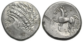CENTRAL EUROPE. Noricum (East). Circa 2nd-1st centuries BC. Tetradrachm (Silver, 24 mm, 8.93 g). 'Samobor A' type. Celticized head of Apollo to left, ...