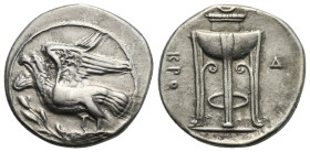 BRUTTIUM, Kroton. Circa 350-300 BC. Stater (Silver 24 mm, 7.62 g). Eagle with spread wings and head raised standing to left on olive branch. Rev. Trip...