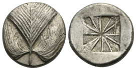 SICILY. Selinus. Circa 540-515 BC. Didrachm (Silver, 21.00 mm, 8.34 g). Wild parsley leaf (selinon). Rev. Incuse square divided into twelve sections t...