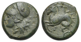 SICILY. Syracuse. Dionysios I, 405-367 BC. Litra (Bronze, 17.60 mm, 6.45 g). Circa 390 BC. [ΣYPA] Head of Athena to left, wearing necklace and Corinth...