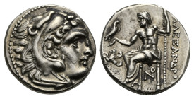 KINGS OF MACEDON. Alexander III 'the Great', 336-323 BC. Drachm (Silver, 17 mm, 4.21 g). Lampsakos, ca. 306/5-301 BC. Head of Herakles to right, weari...