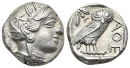 ATTICA. Athens. Circa 454-404 BC. Tetradrachm (Silver, 23.7 mm. 17.07 g). Head of Athena to right, wearing crested Attic helmet ornamented with three ...