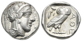 ATTICA. Athens. Circa 454-404 BC. Tetradrachm (Silver, 23.8 mm, 17.12 g). Head of Athena to right, wearing crested Attic helmet ornamented with three ...
