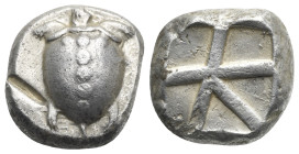 ISLANDS OFF ATTICA. Aegina. Circa 470-440 BC. Stater (Silver, 18 mm, 12.33 g). Sea turtle, with head in profile, "trefoil" collar, and "T-back" pellet...