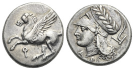 CORINTHIA. Corinth. Circa 345-307 BC. Stater (Silver, 22.00 mm, 8.48 g). Pegasus flying to left, below, koppa. Rev. Head of Athena left, wearing laure...