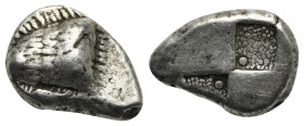 PAPHLAGONIA, Sinope. Circa 490-425 BC. Drachm (Silver, 18 mm, 6.11 g). Head of sea-eagle left, [with 'talon']; dolphin below. Rev. Quadripartite incus...