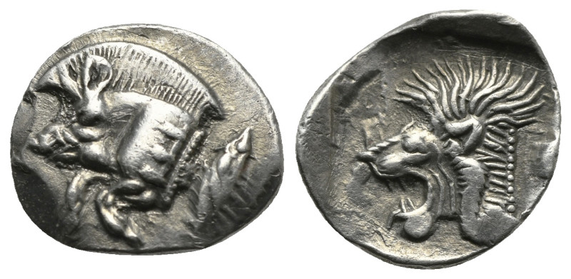 MYSIA. Kyzikos. Circa 525-475 BC. Obol (Silver, 11.50 mm, 0.84 g). Forepart of b...