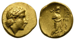 SATRAPS OF CARIA. Pixodaros, 340-334 BC. Hecte (Gold, 10 mm, 1.39 g). Laureate head of Apollo right. Rev. ΠΙΞΩΔ Zeus Labraundos standing right, holdin...