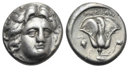 ISLANDS OFF CARIA. Rhodes. Circa 340-316 BC. Didrachm (Silver, 17.00 mm, 6.66 g). Head of Helios facing, turned slightly to right. Rev. POΔION Rose wi...