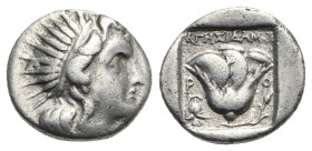 ISLANDS OFF CARIA. Rhodes. Circa 188-170 BC. Drachm (Silver, 15.00 mm, 2.83 g). Agesidamos, magistrate. Radiate head of Helios to right. Rev. Rose wit...