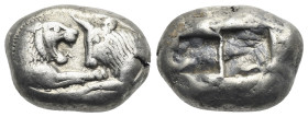 KINGS OF LYDIA. Kroisos. Circa 560-546 BC. Stater or Double siglos (Silver, 20 x 14.6 mm, 10.65 g) Sardes. Confronted foreparts of a lion, on the left...