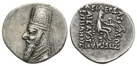 KINGS OF PARTHIA. Mithradates II, circa 121-91 BC. Drachm (Silver, 21.00 mm, 4.01 g). Court mint at Rhagai, struck circa 96/5-93/2 BC. Bust to left wi...