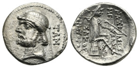 KINGS OF PARTHIA. Phraates II, 132-127 BC. Drachm (Silver, 19.75 mm, 3.88 g). Tambrax, circa 128-127 BC. Diademed bust of Phraates II to left, with sh...