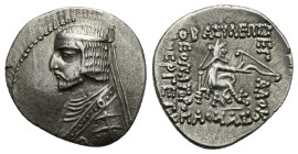 KINGS OF PARTHIA. Artabanos II, circa 75-62/1 BC. Drachm (Silver, 19.75 mm, 4.10 g). Court mint at Rhagai. Diademed bust to left with short beard. Rev...