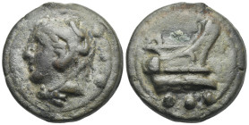 Latium. Quadrans (Bronze, 40 mm, 67.53 g). Roma, 225-217 BC. Head of Hercules left wearing lion's skin, on raised disk; behind, • • •. Rev. Prow of ga...