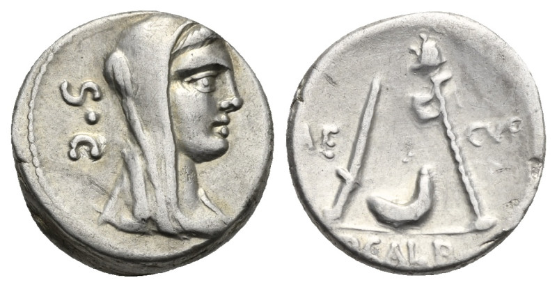 P. Sulpicius Galba, 69 BC. Denarius (Silver, 16 mm, 3.92 g). Roma. Veiled head o...