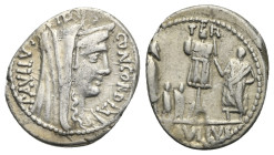 L. Aemilius Lepidus Paullus, 62 BC. Denarius (Silver, 19 mm, 3.43 g) Roma. PAVLLVS LEPIDVS CONCORDIA Diademed and veiled head of Concordia right. Rev....