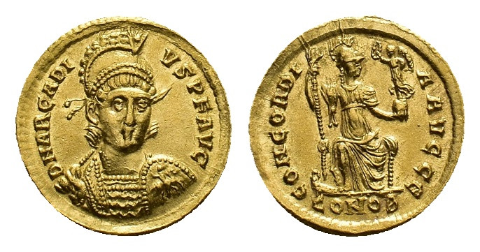 Arcadius, 383-408. Solidus (Gold, 20.80 mm, 4.40 g). Constantinopolis, circa 397...